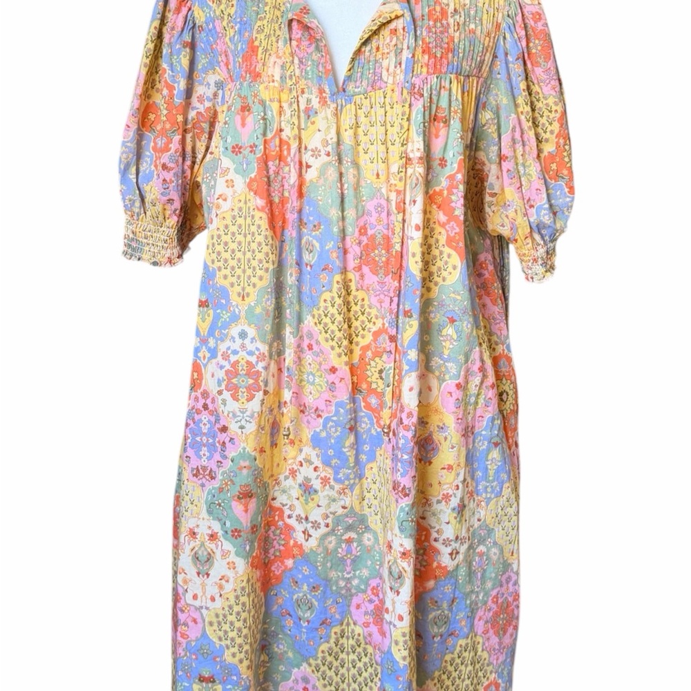 100% Cotton - Colorful Patchwork Midi Dress